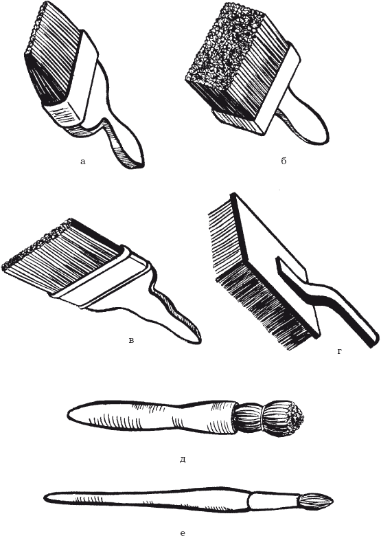 б – макловица; в – флейц; г – торцовка; д – ручник; е – филеночная